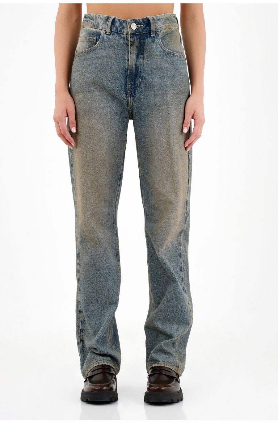 Jean azul bota recta para mujer