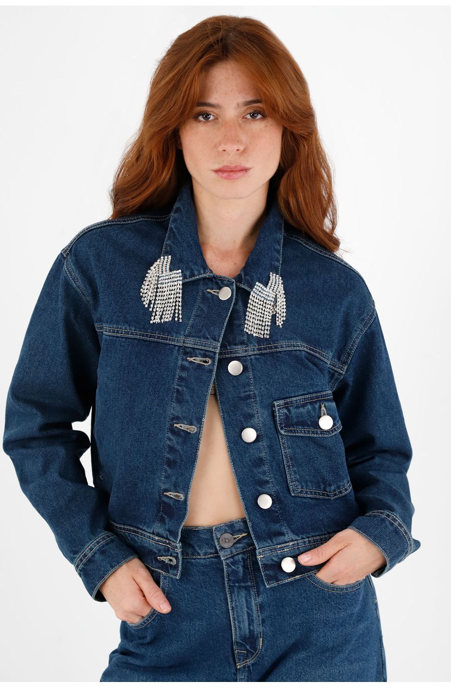 Chaqueta azul clásica para mujer