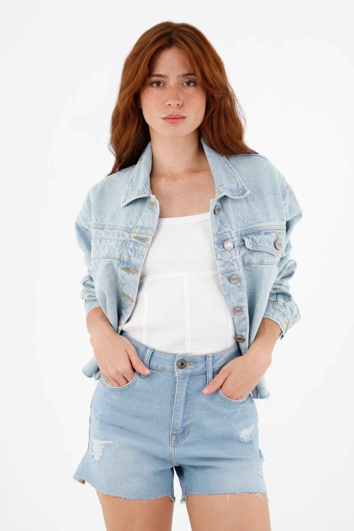 Short azul con rotos para mujer