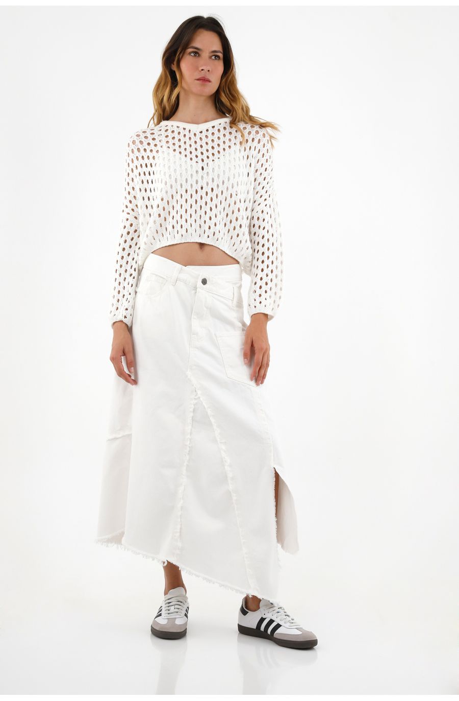 Falda crudo con pretina asimétrica para mujer