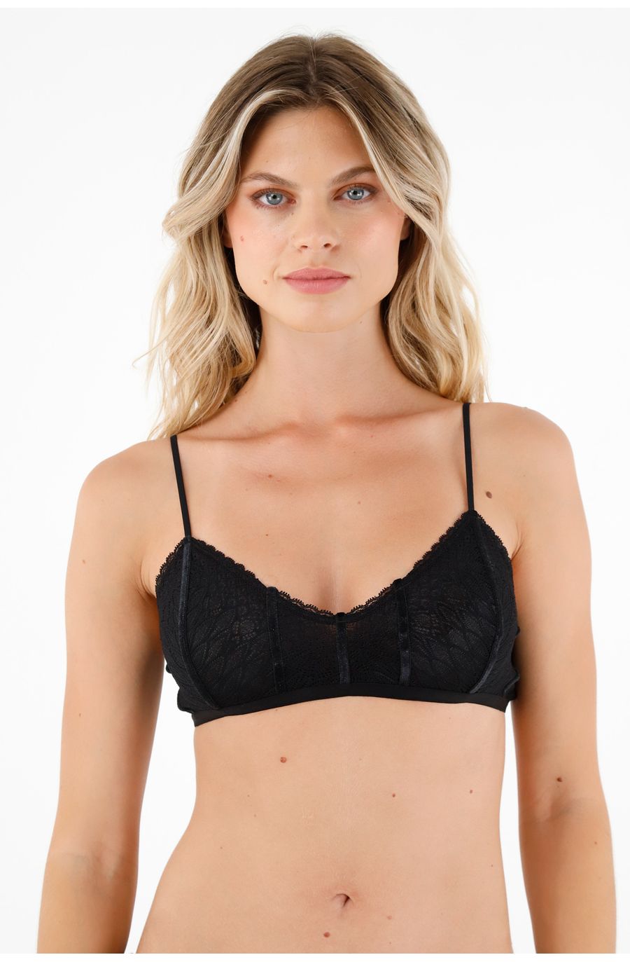 Top negro con escote en V para mujer