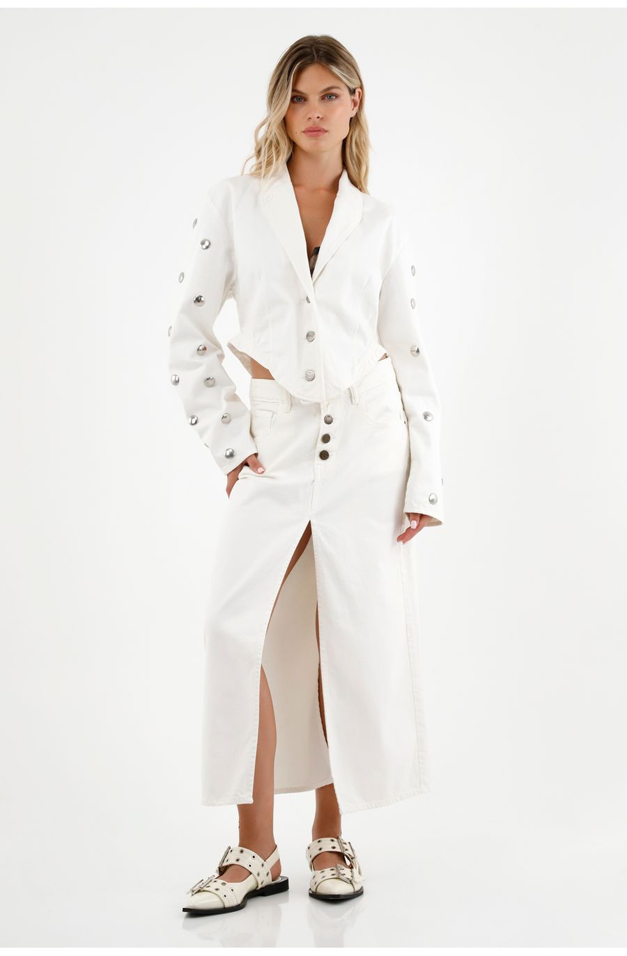 Chaqueta tipo blazer crudo para mujer