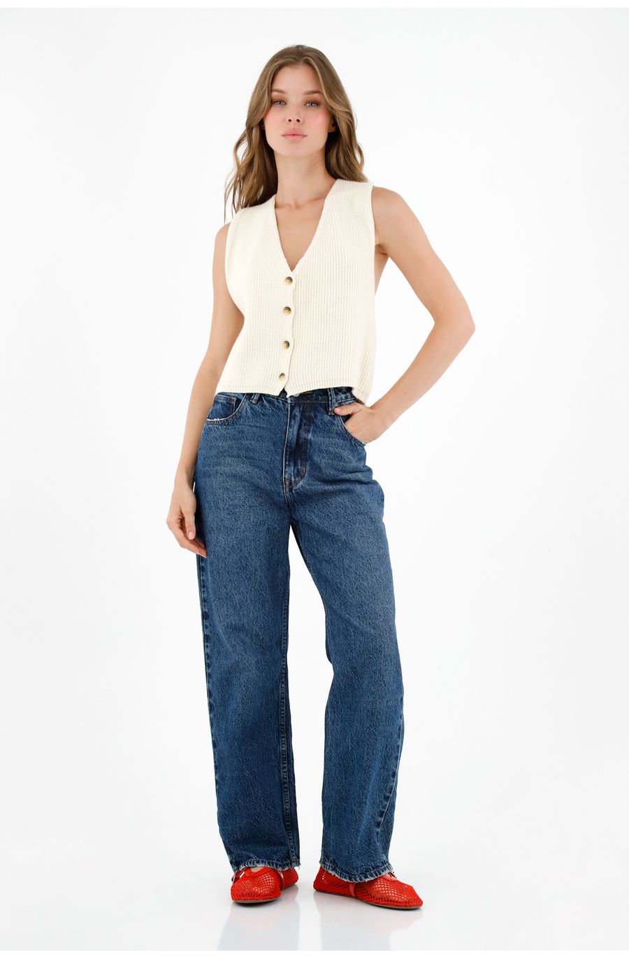 Chaleco tejido crudo para mujer