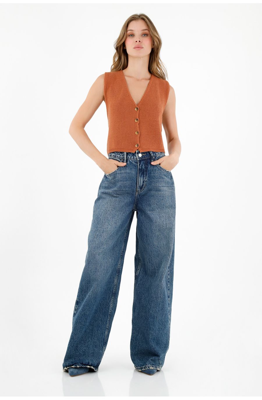 Chaleco tejido naranja para mujer