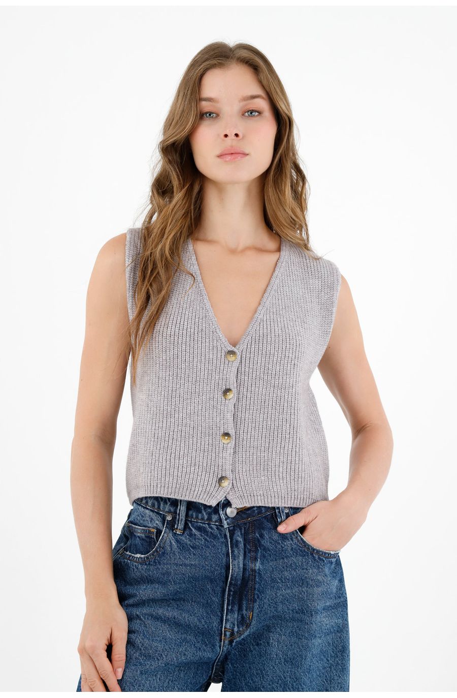 Chaleco tejido gris para mujer