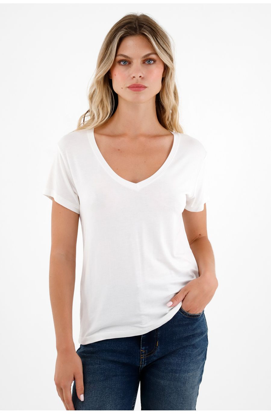 Camiseta blanca cuello V para mujer