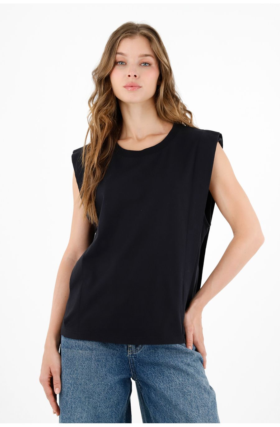 Camiseta manga sisa negra para mujer