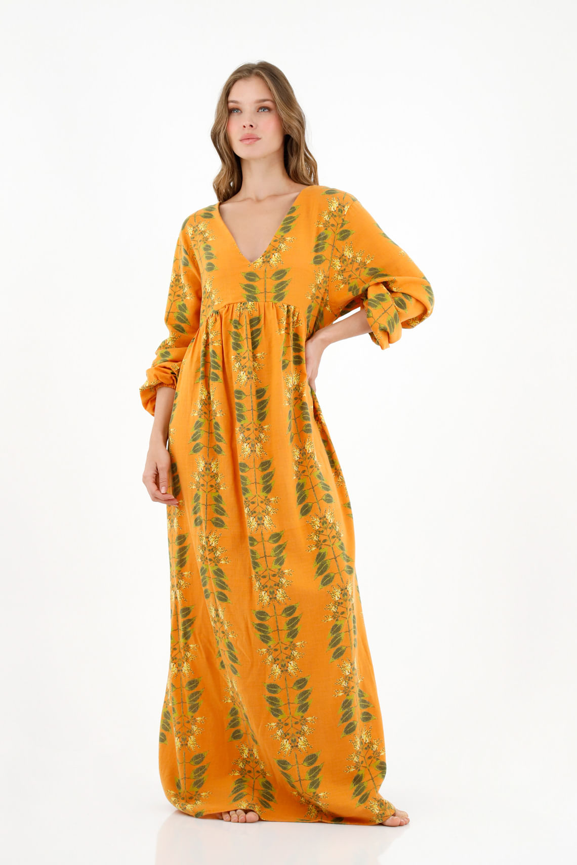 Vestido manga larga naranja para mujer