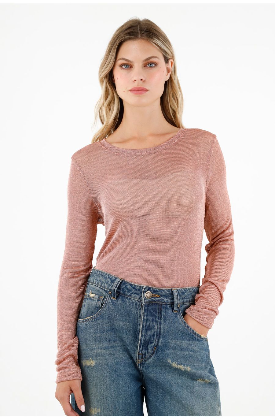 Camiseta rosada semiajustada para mujer