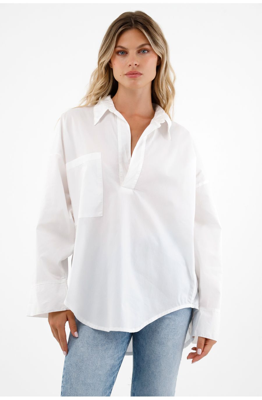 Camisa blanca en popelina para mujer