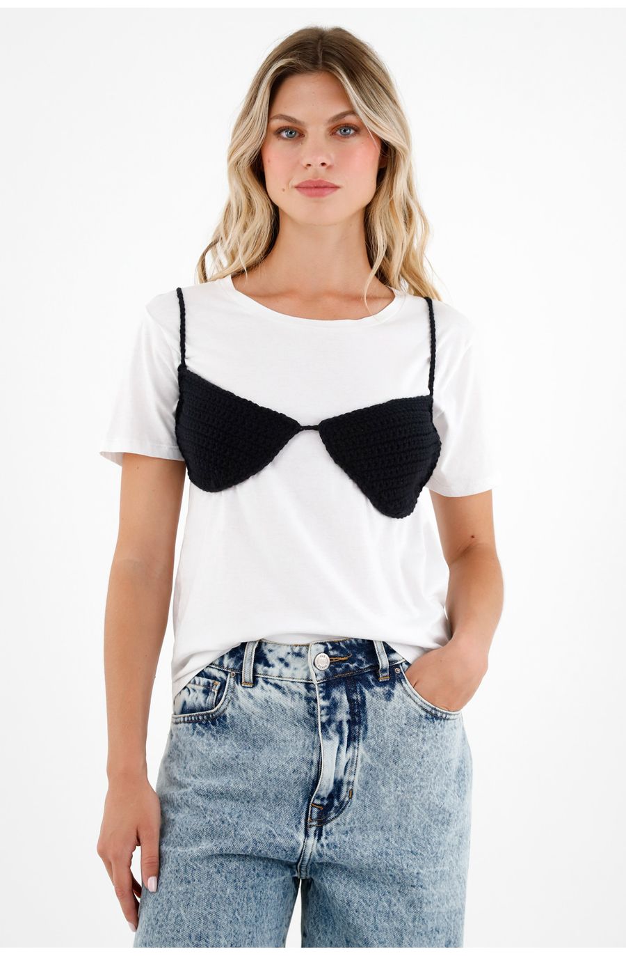 Top negro tejido para mujer