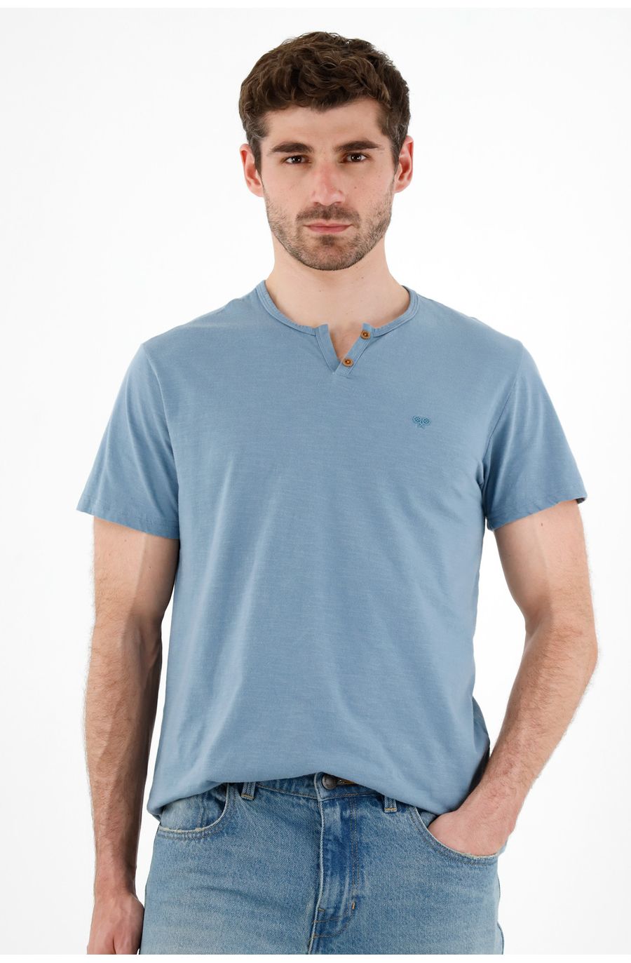 Camiseta azul manga corta para hombre