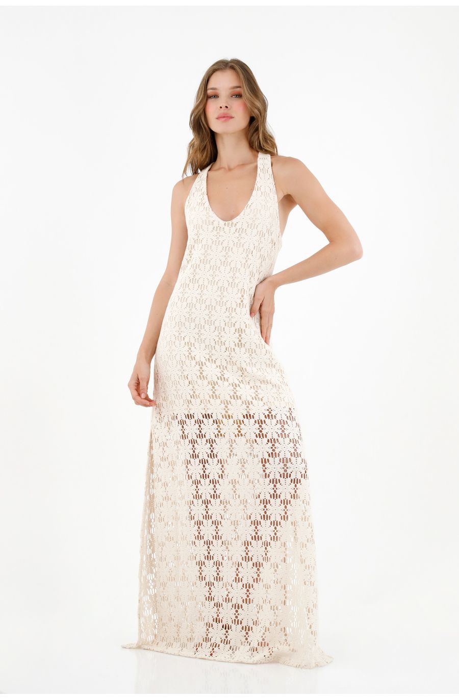 Vestido apariencia tejido crudo para mujer