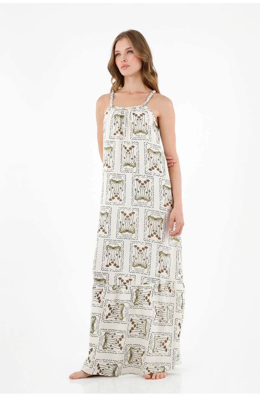 Vestido de tiras trenzadas estampado para mujer