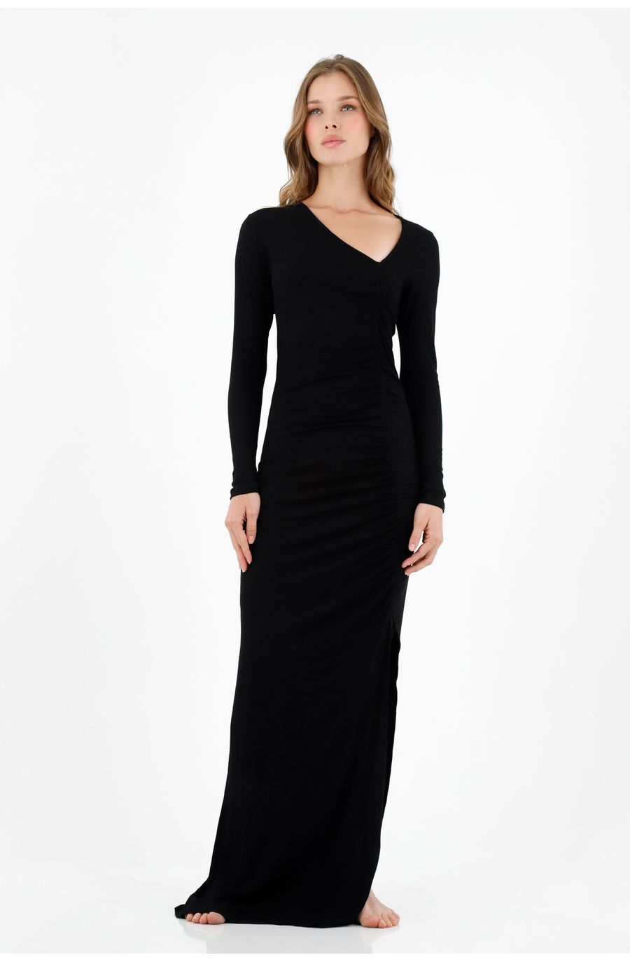 Vestido negro manga larga para mujer