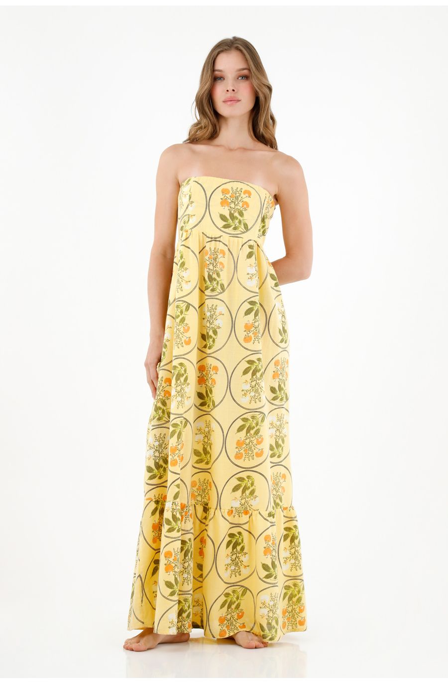 Vestido strapless estampado para mujer