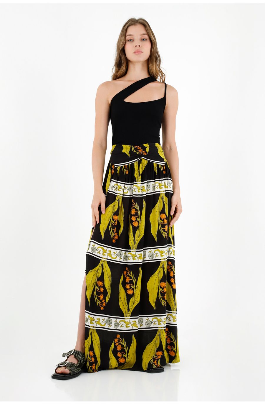 Falda larga estampada para mujer