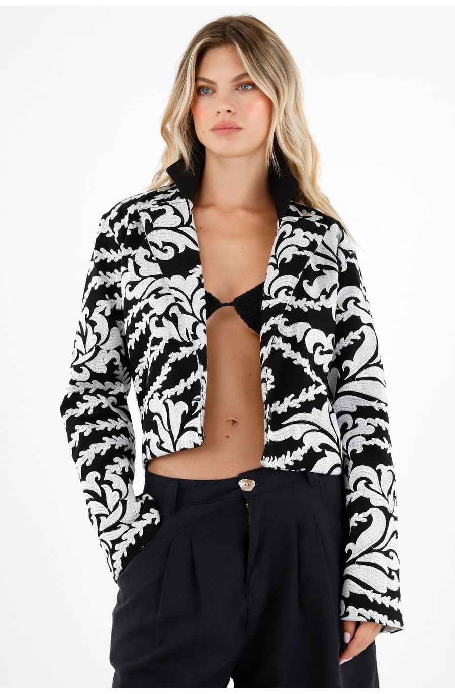 Chaqueta bordada dúo tono para mujer