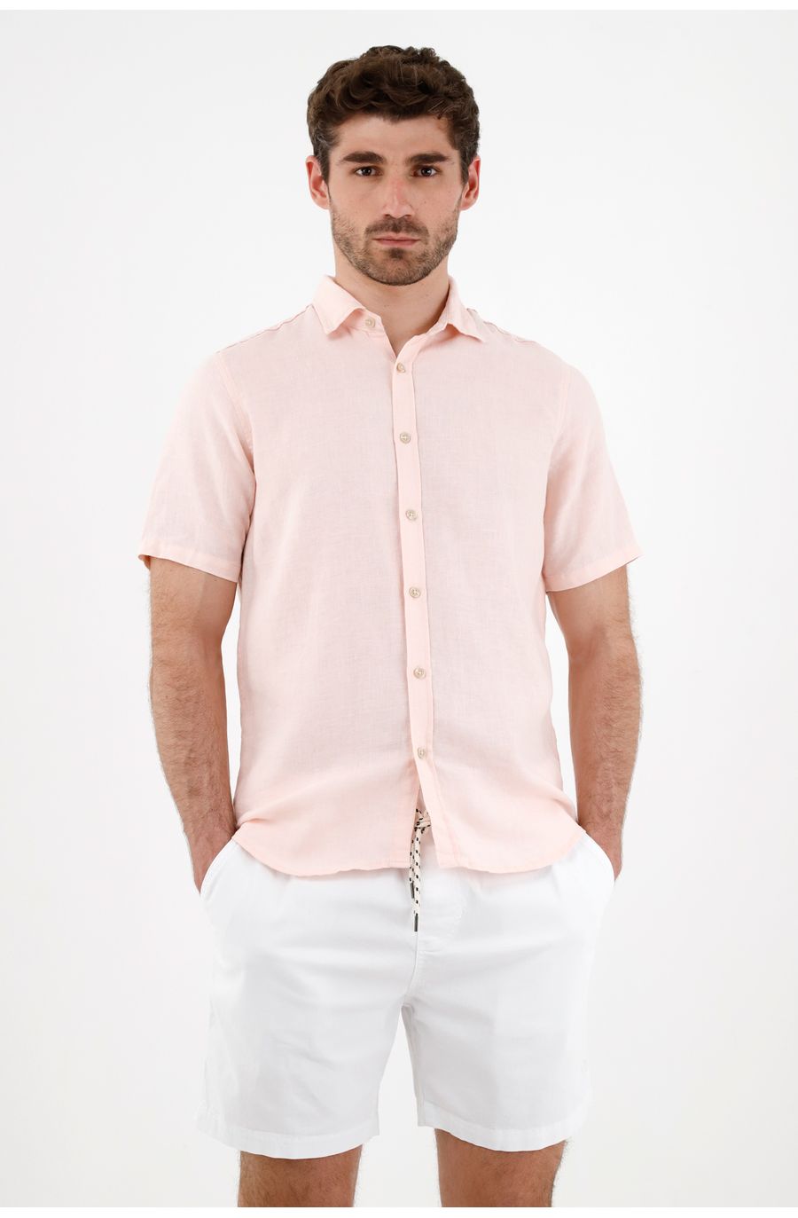 Camisa en lino rosada para hombre