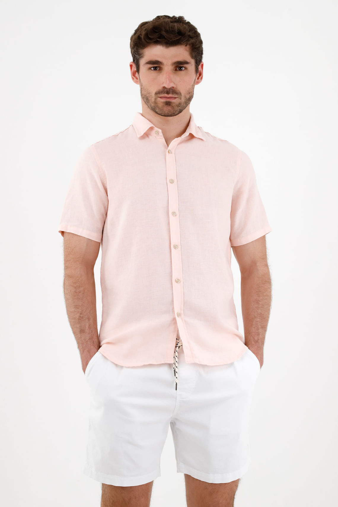 Camisa en lino rosada para hombre