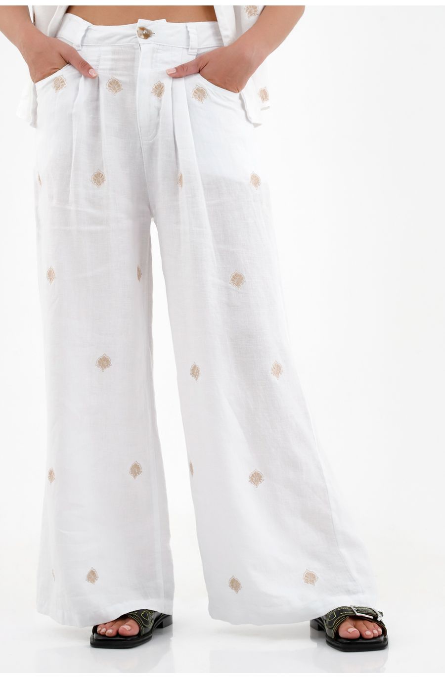 Pantalón en lino blanco para mujer