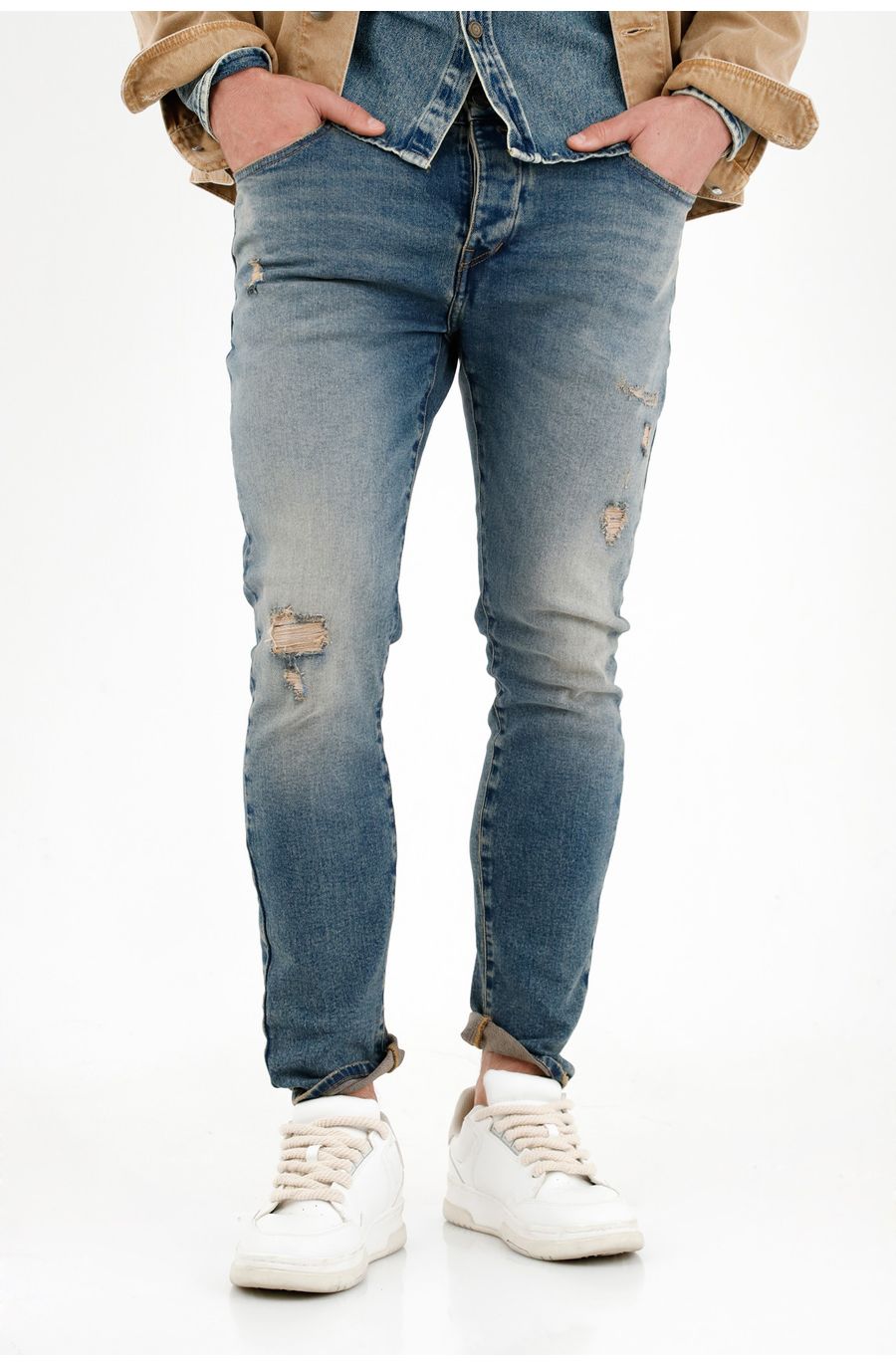 Jean azul con rotos para hombre