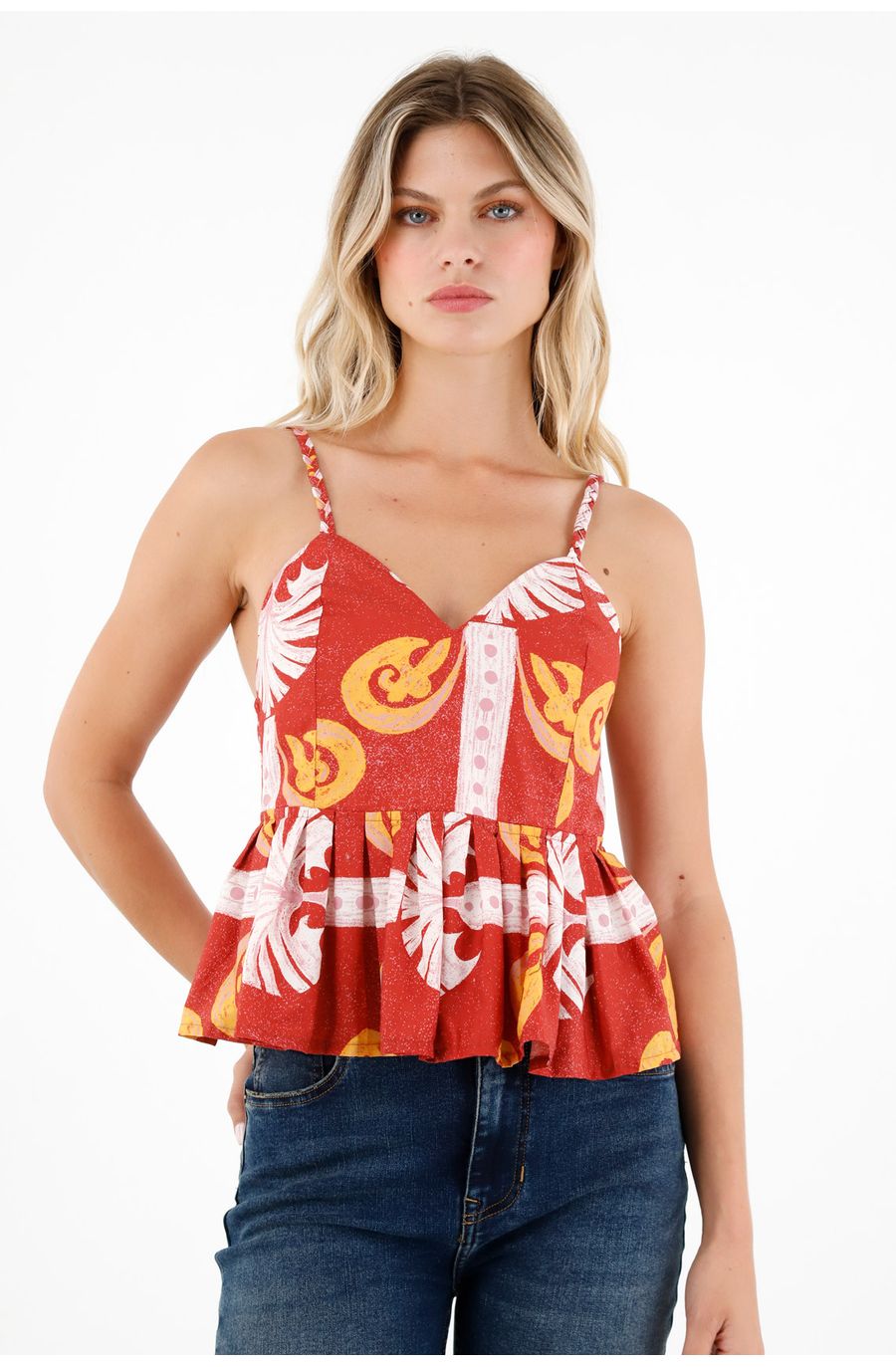 Camisa estampada cuello en V para mujer