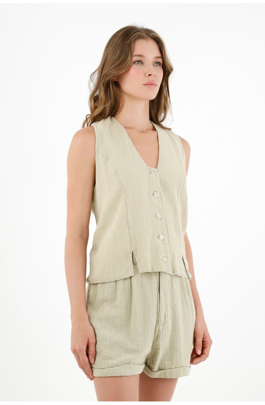 Camisa con escote en V verde para mujer