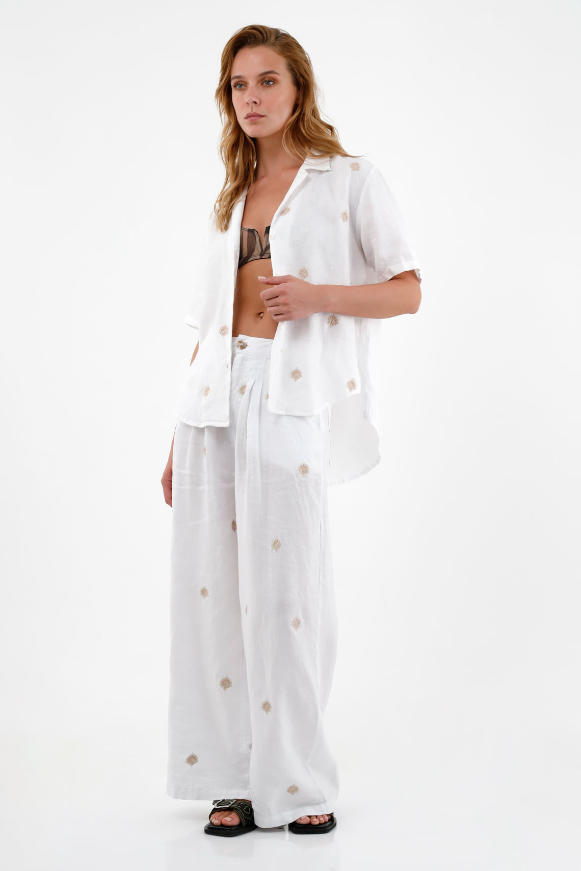 Camisa blanca en lino para mujer