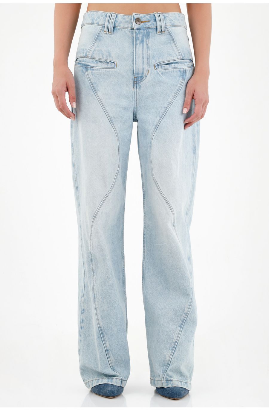 Jean azul con bolsillos frontales para mujer