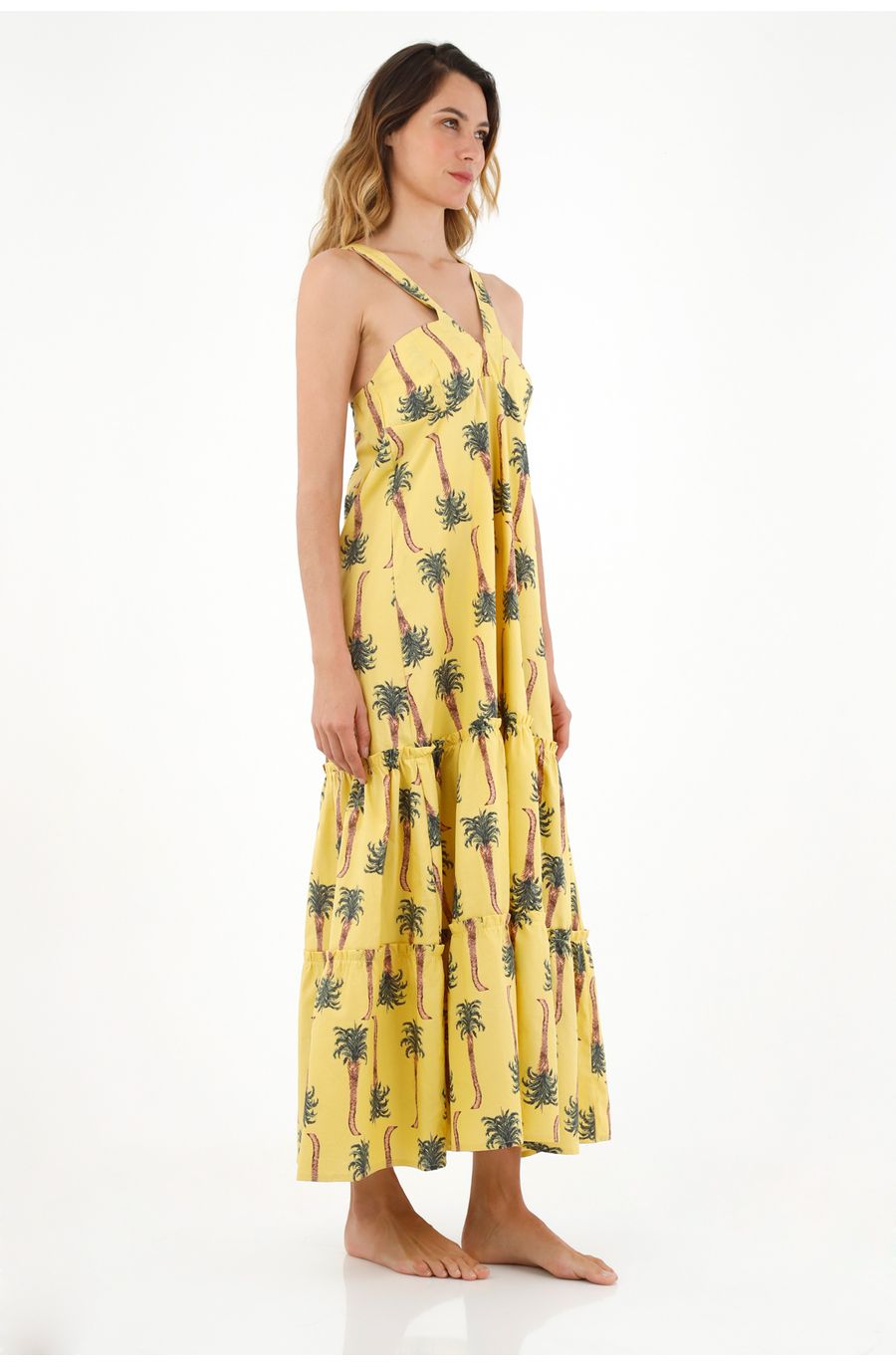 Vestido estampado con escote en V para mujer