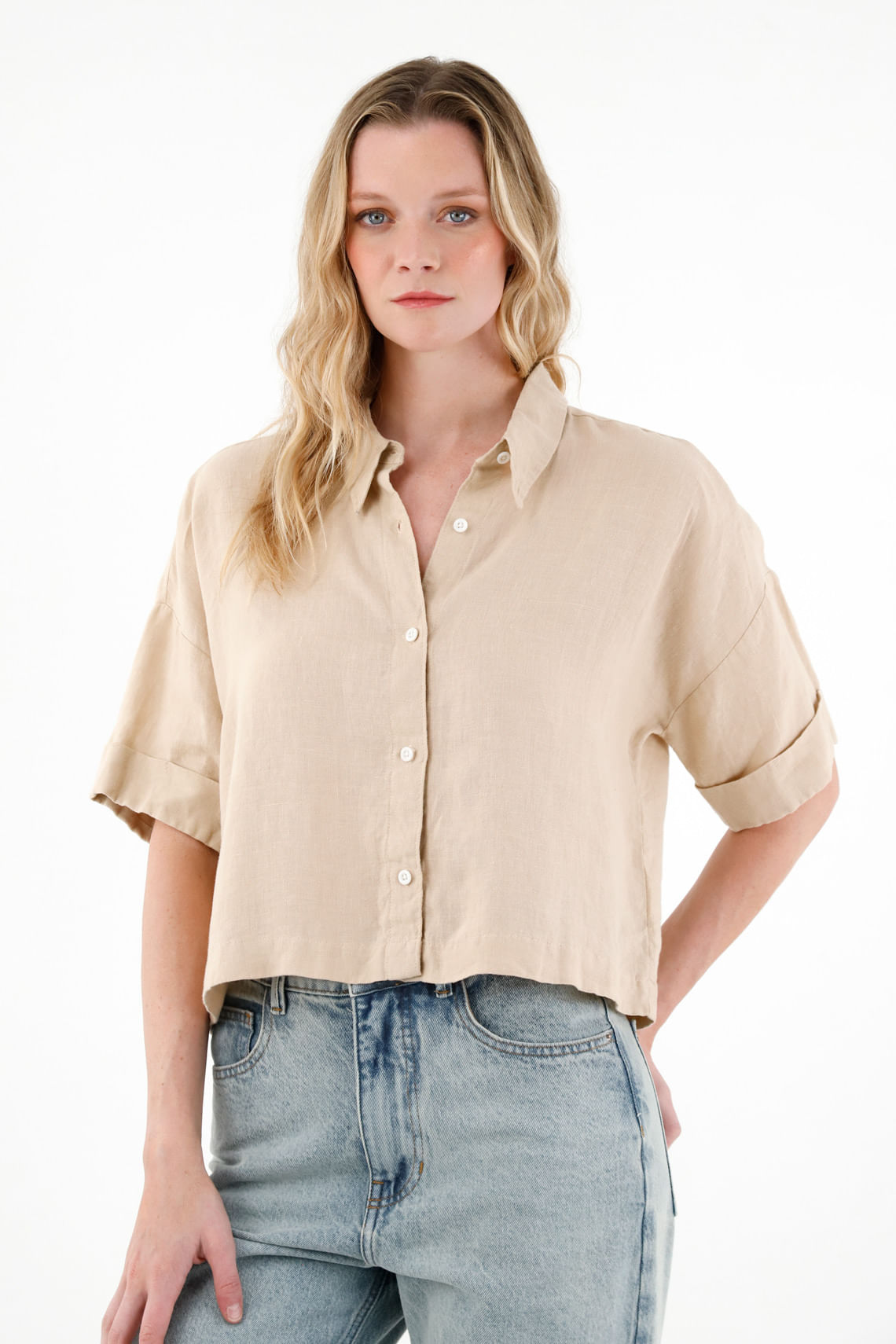 Camisa café 100% lino para mujer