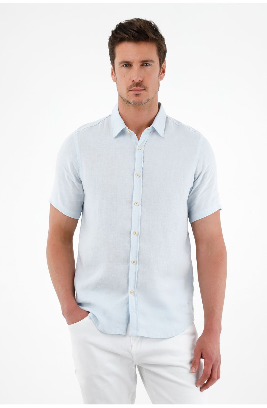 Camisa en lino azul para hombre