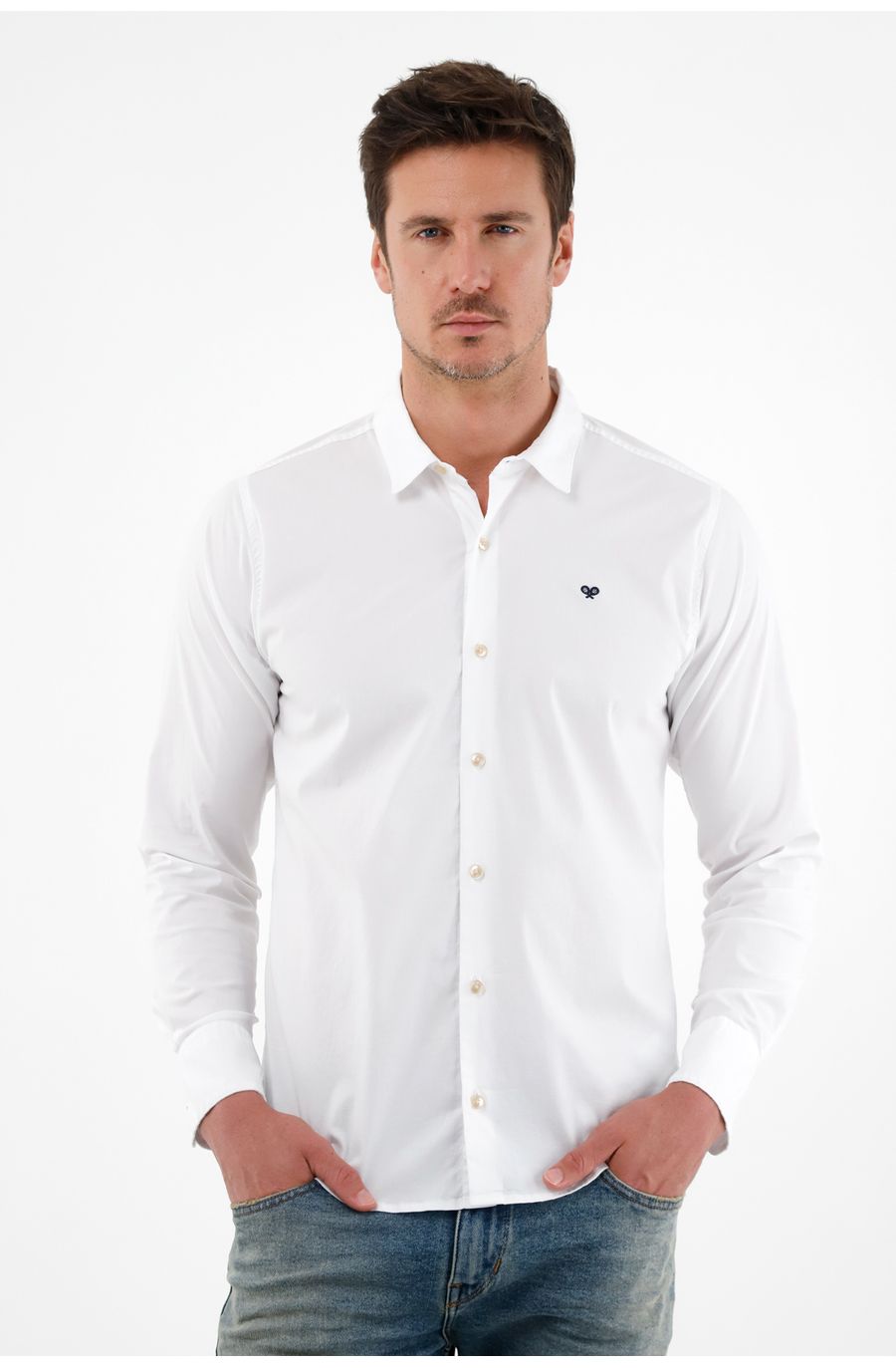 Camisa blanca manga larga para hombre