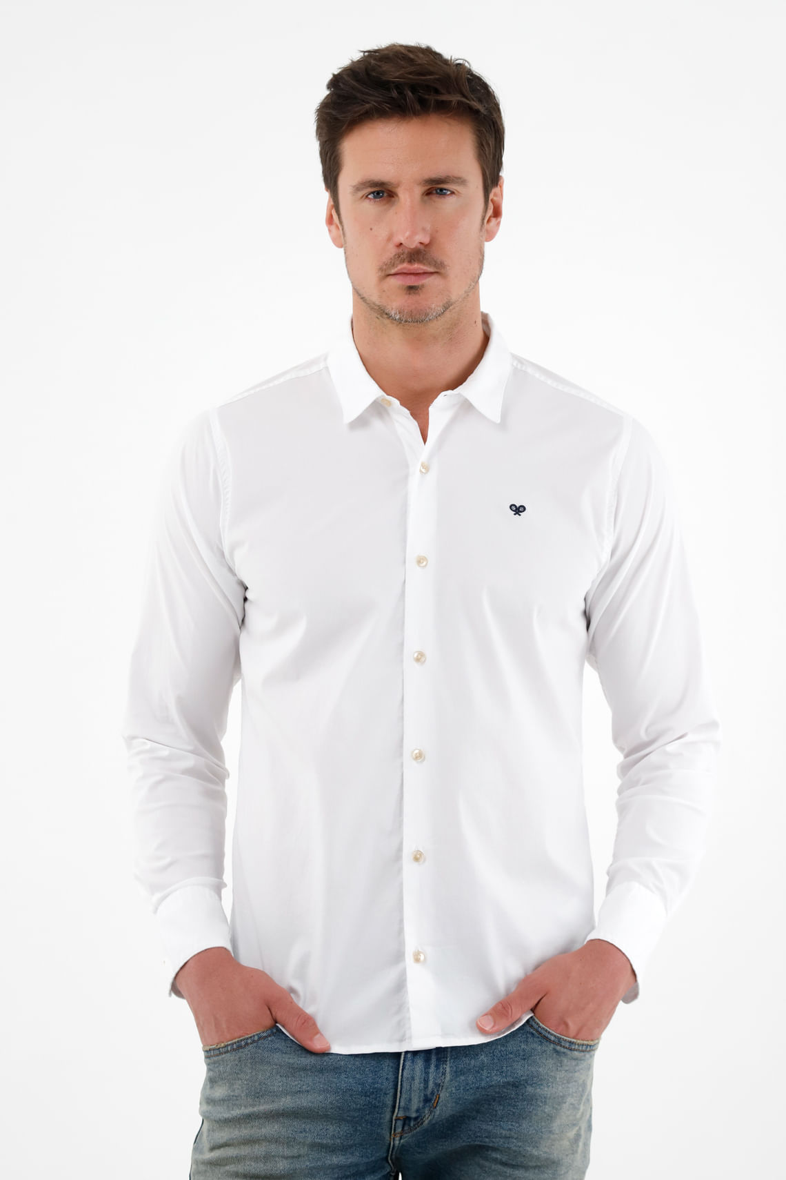 Camisa blanca manga larga para hombre