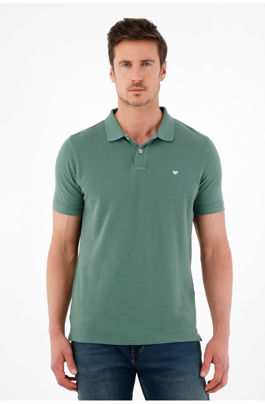 Polo verde con raqueta multicolor para hombre
