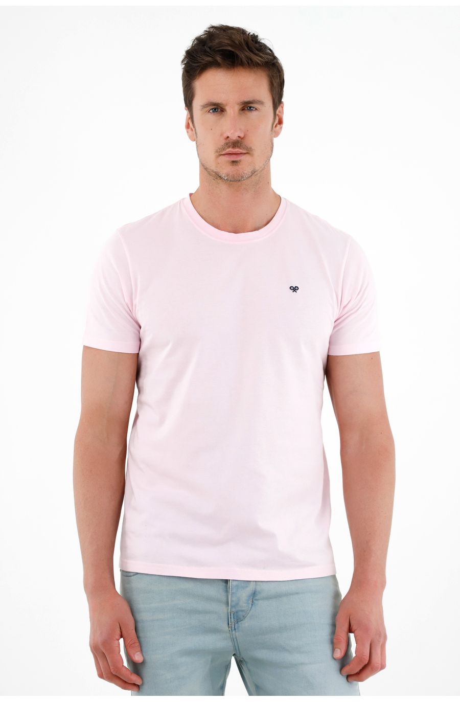 Camiseta rosada con mini raqueta bordada para hombre