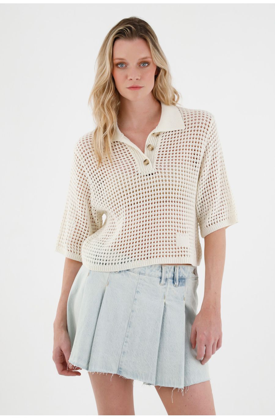 Camisa tejida crudo para mujer