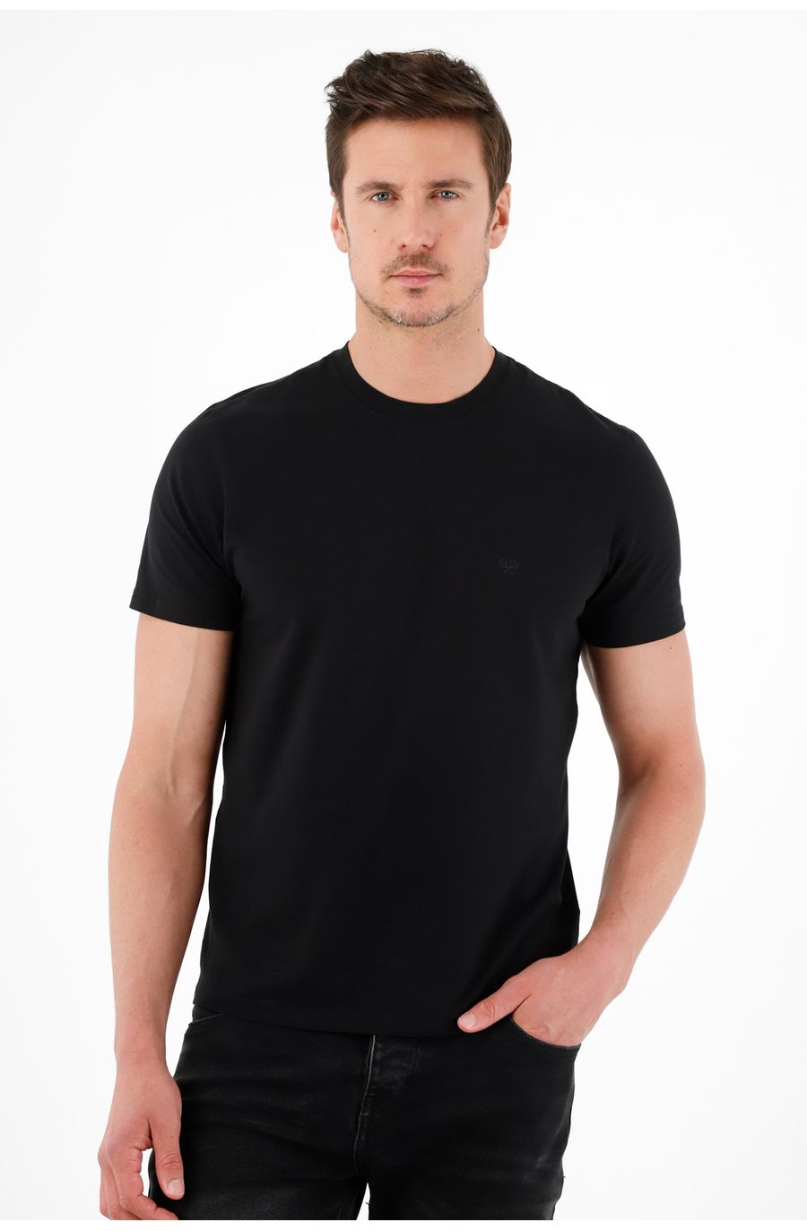 Camiseta cuello redondo negra para hombre