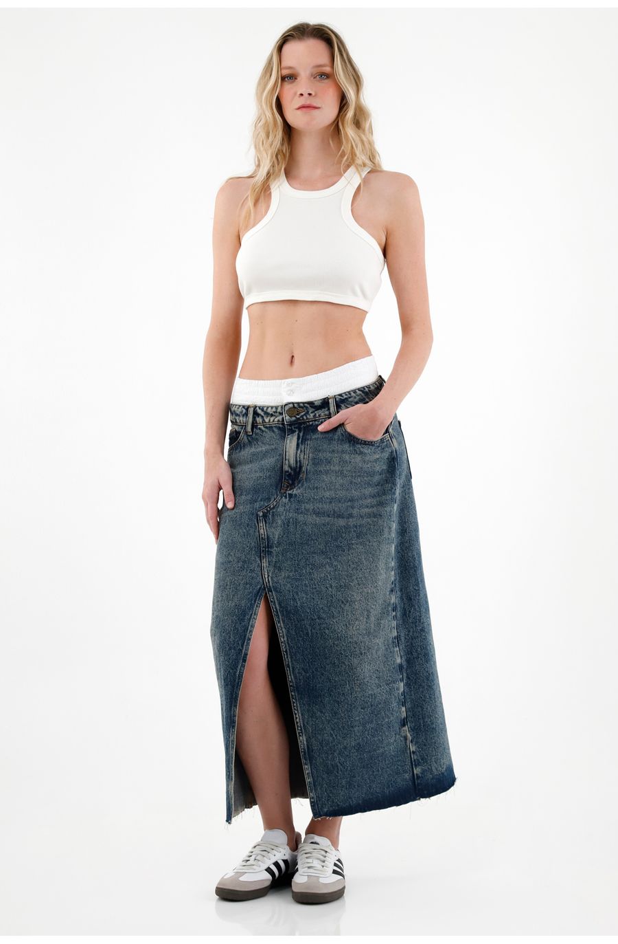 Crop top en rib crudo para mujer