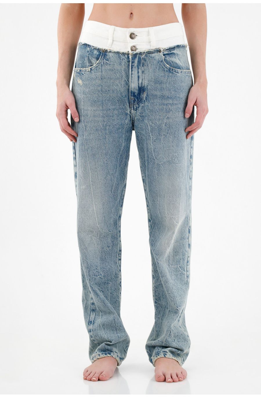 Jean Recto con pretina doble para mujer