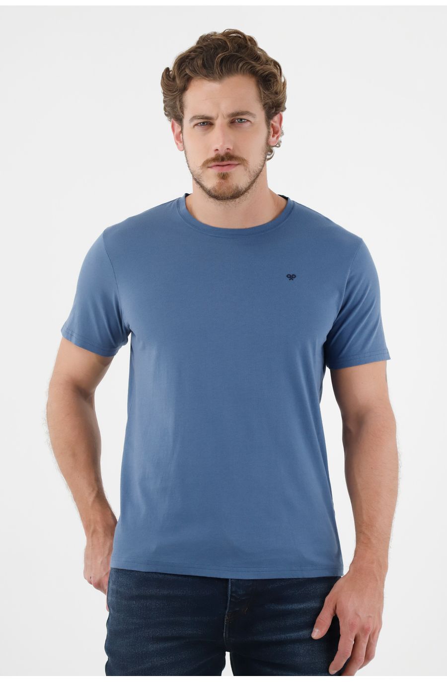 Camiseta azul con mini raqueta bordada para hombre