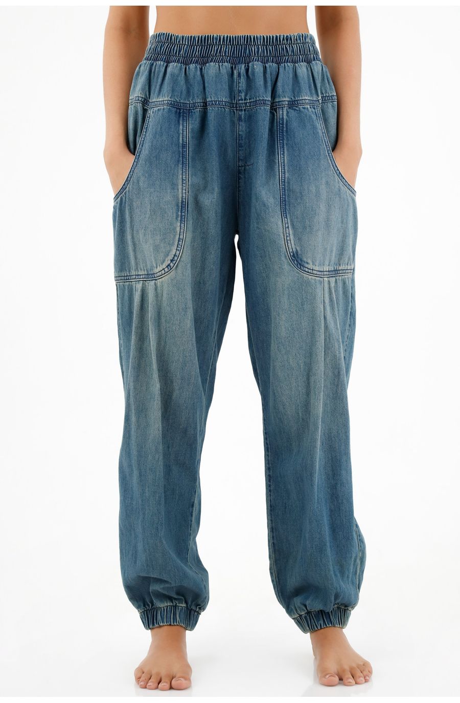 Pantalón azul en chambray para mujer