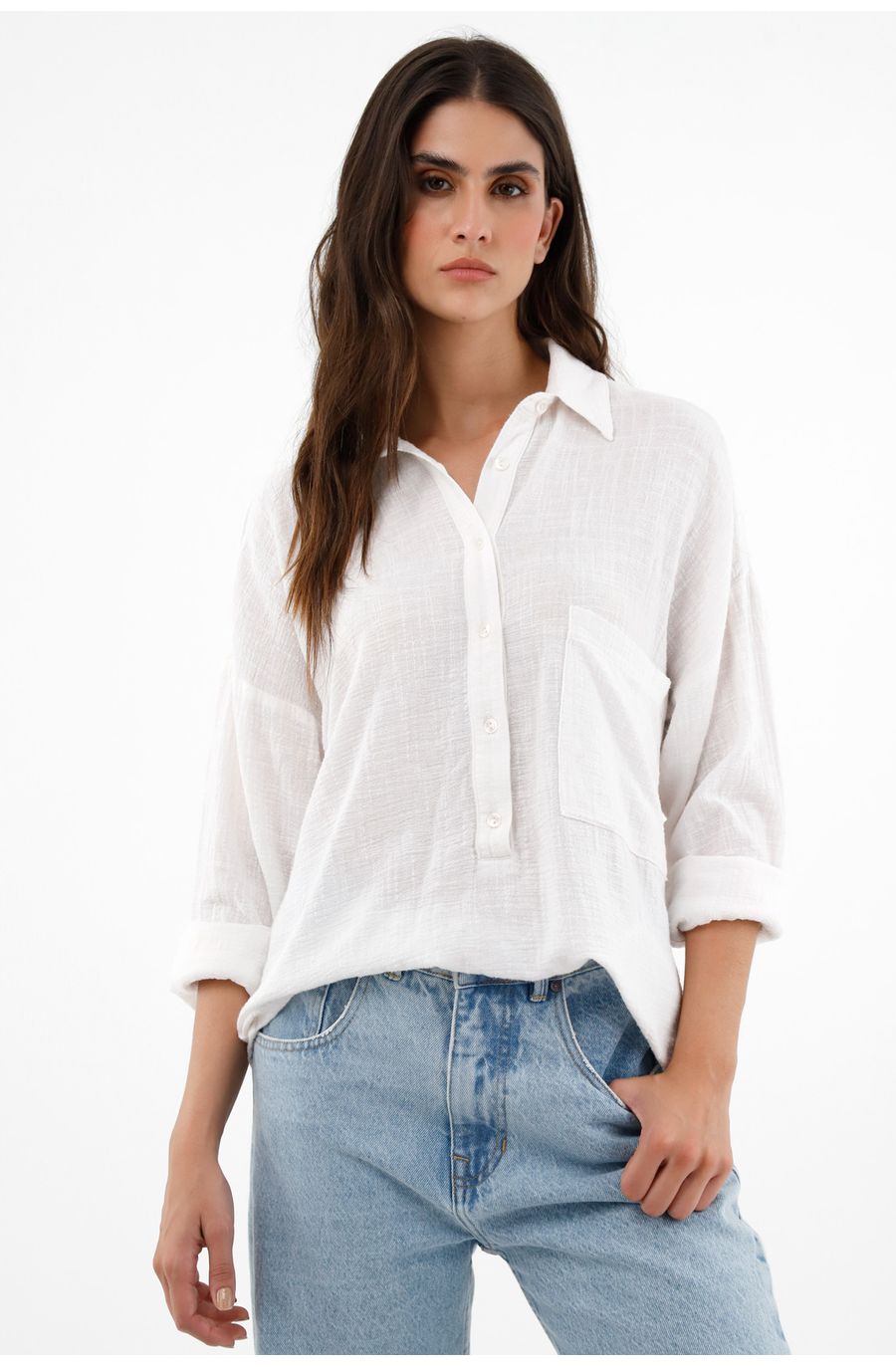 Camisa manga larga blanca para mujer