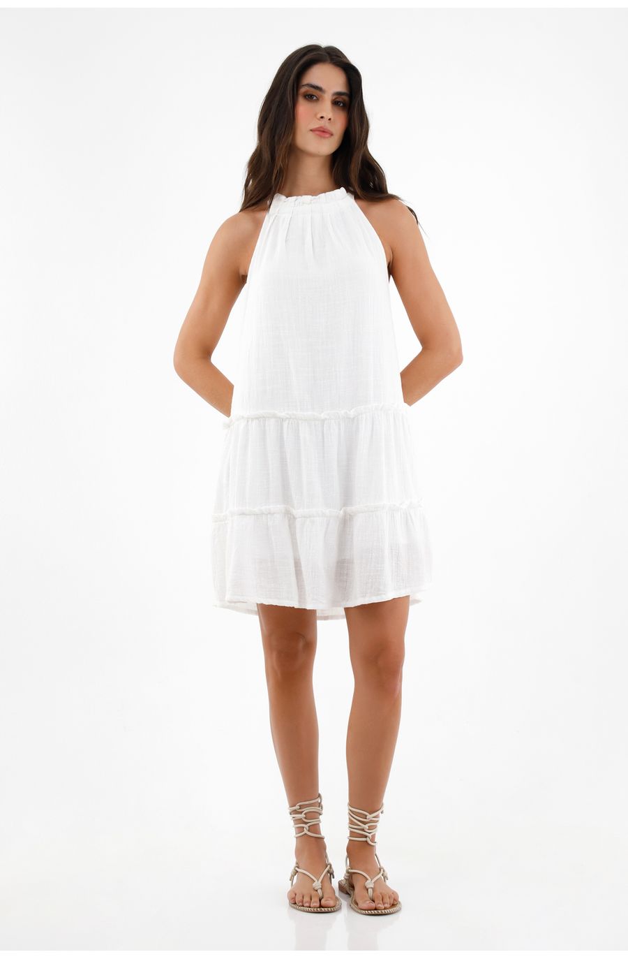 Vestido de cuello halter blanco para mujer