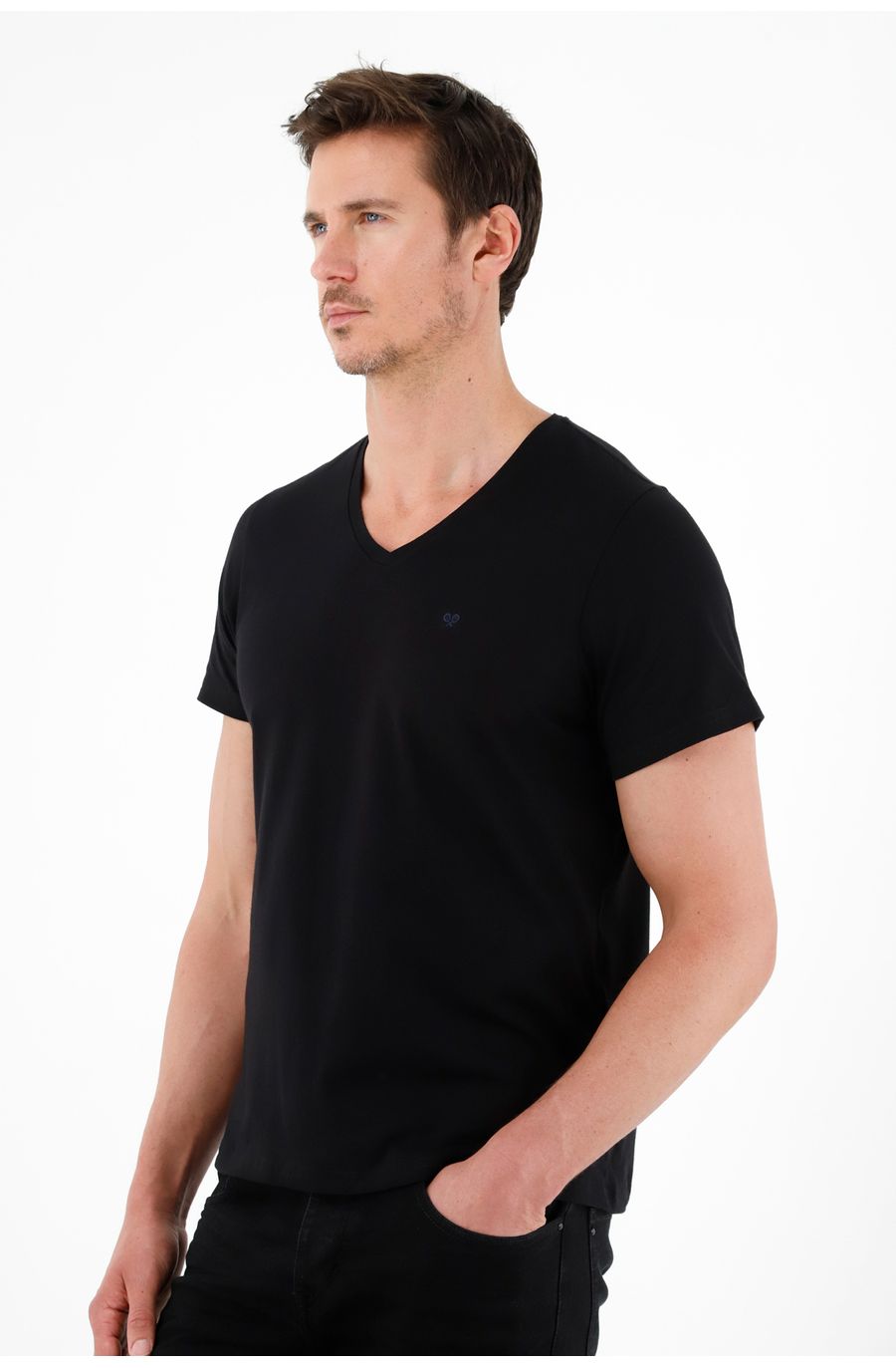 Camiseta negra cuello en V para hombre