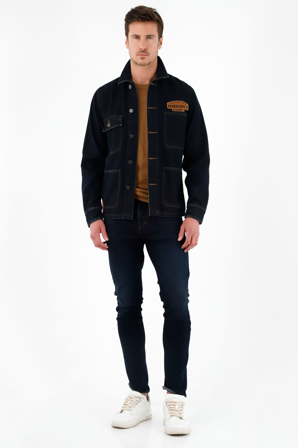 Abrigo azul con bolsillos de parche para hombre