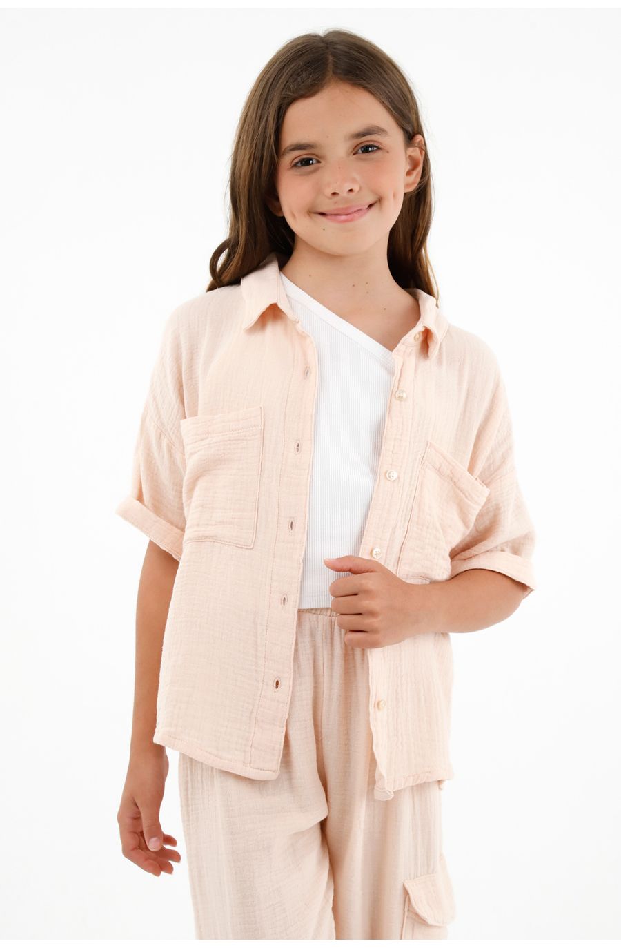 Camisa crudo de botones para niña