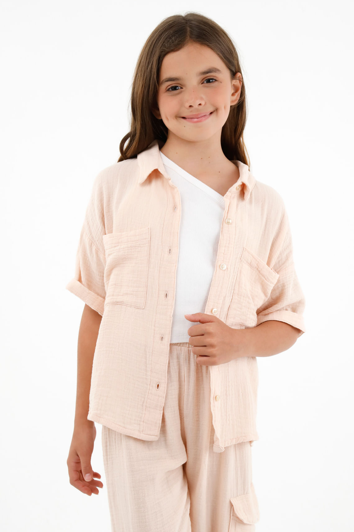 Camisa crudo de botones para niña