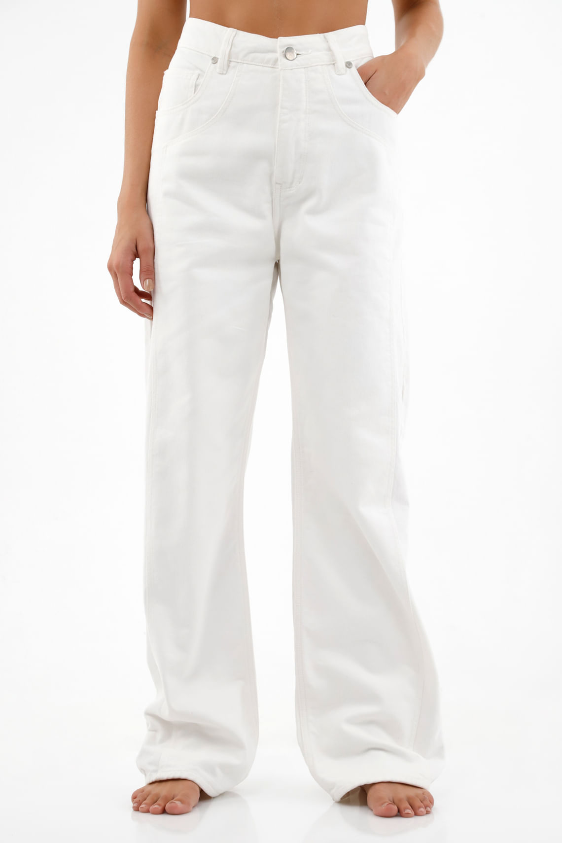 Jean Recto tiro alto crudo para mujer